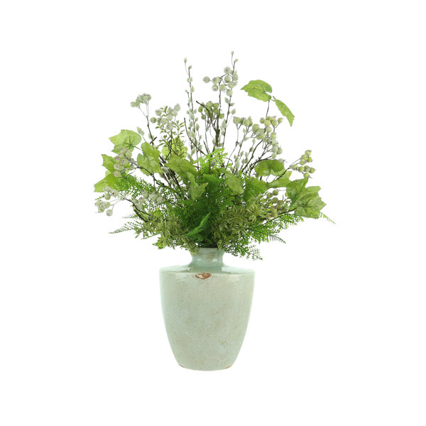 Primrue Berry And Pussy Willow Arrangement In A Blue Vase Wayfair Canada